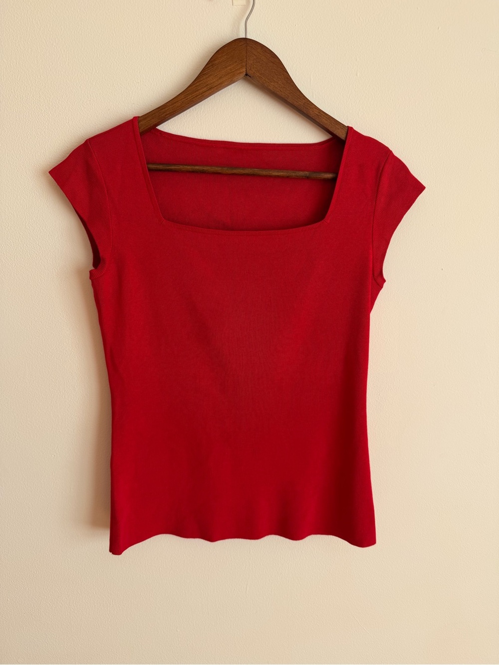 White House Black Market Silk Blend Square Neck Cap Sleeve Knit Top Red Small S